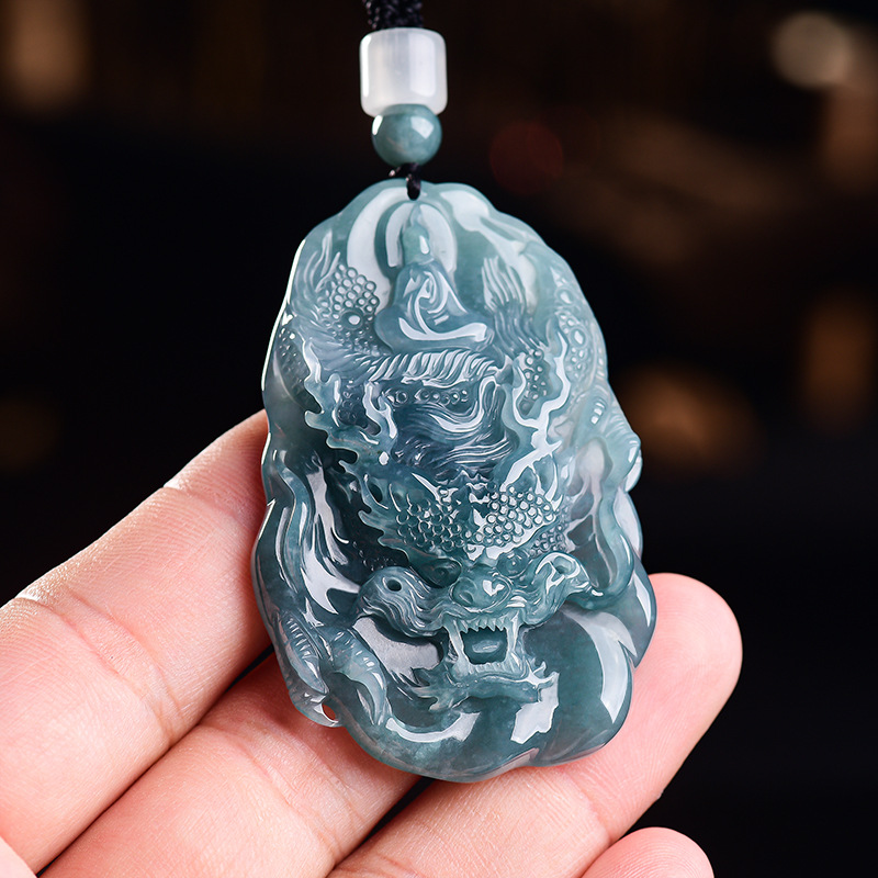 Vintage Fashion And Design - Natural Burmese Jadeite Dragon Pendant Necklace