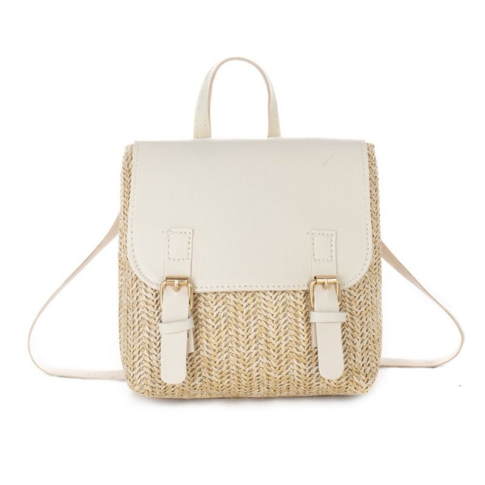 Vintage Fashion Look - Versatile Bag PU Leather Straw Backpack