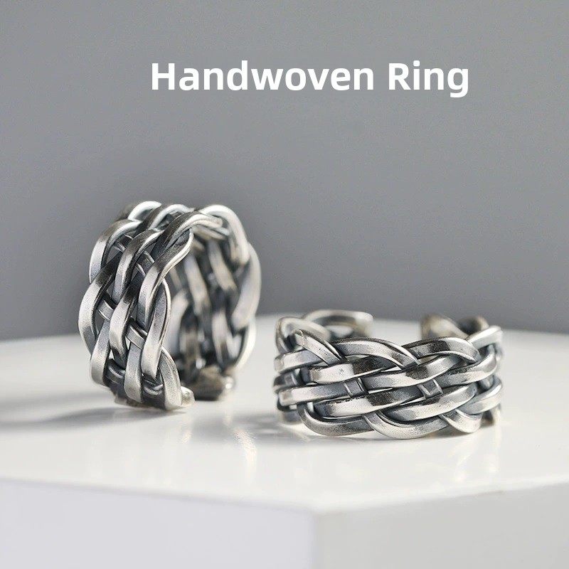 Vintage Fashion Look - Handmade Braided Ring for Men Adjustable