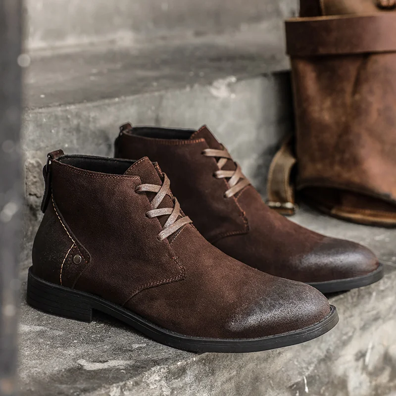 New Cow Suede Ankle Boots Hand - Vintage Zipper ulasan dan harga