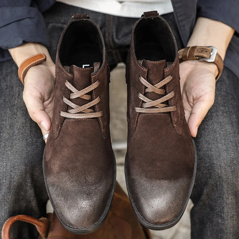 New Cow Suede Ankle Boots Hand - Vintage Zipper ulasan dan harga