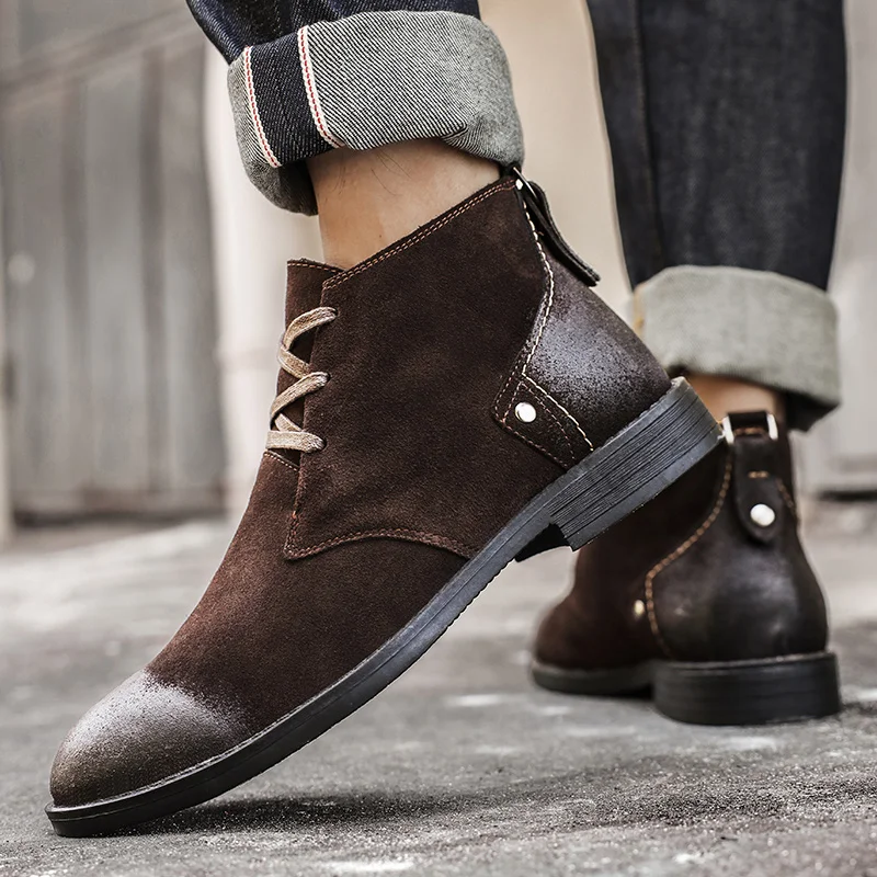 New Cow Suede Ankle Boots Hand - Vintage Zipper ulasan dan harga