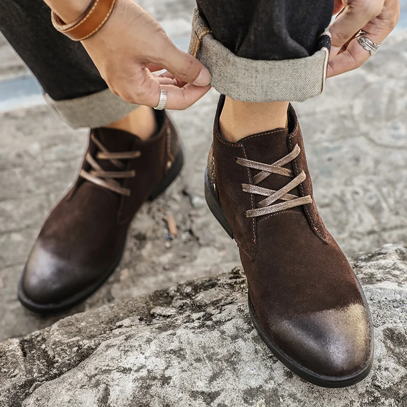 New Cow Suede Ankle Boots Hand - Vintage Zipper ulasan dan harga