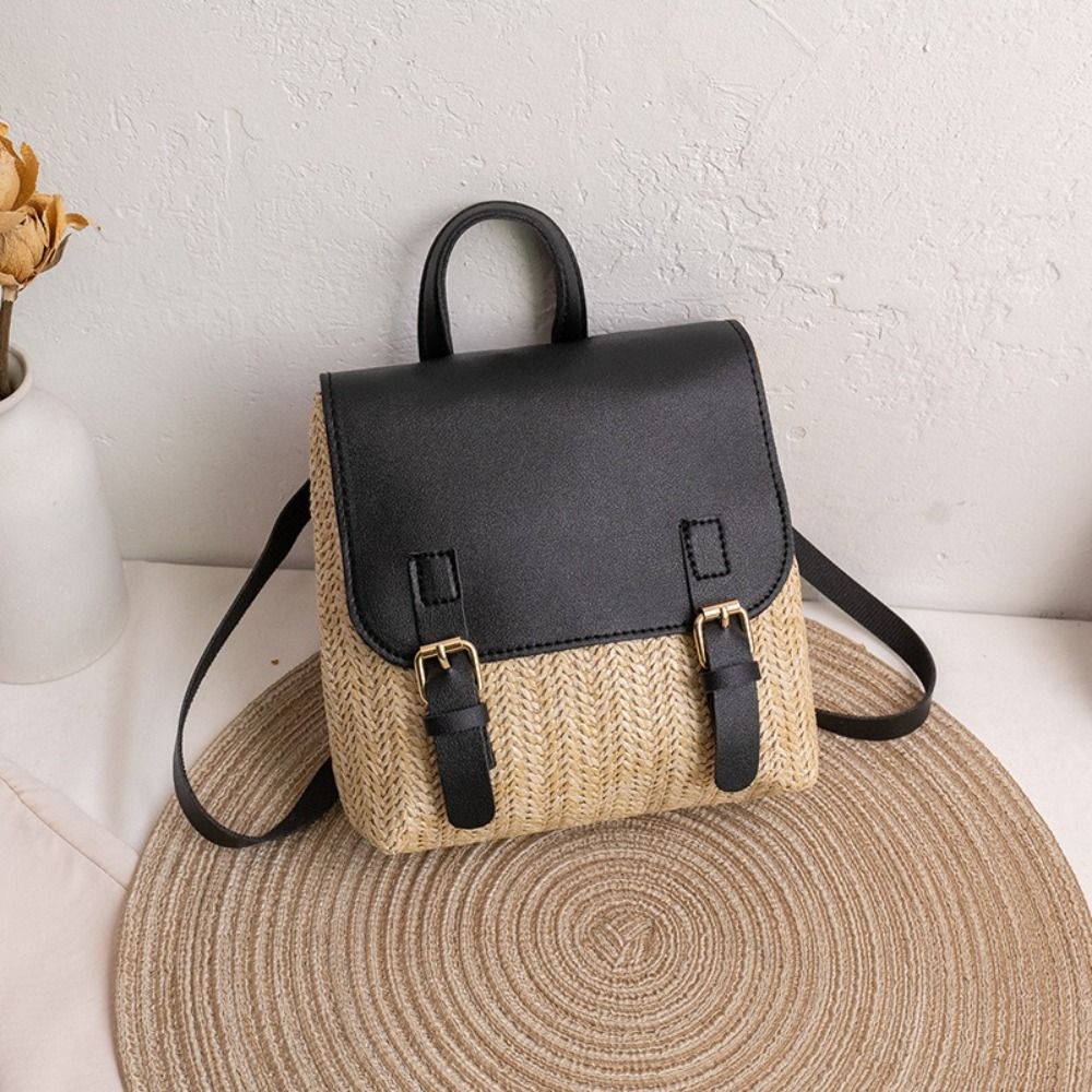 Versatile Bag PU Leather Straw - Vintage Fashion Look ulasan dan harga