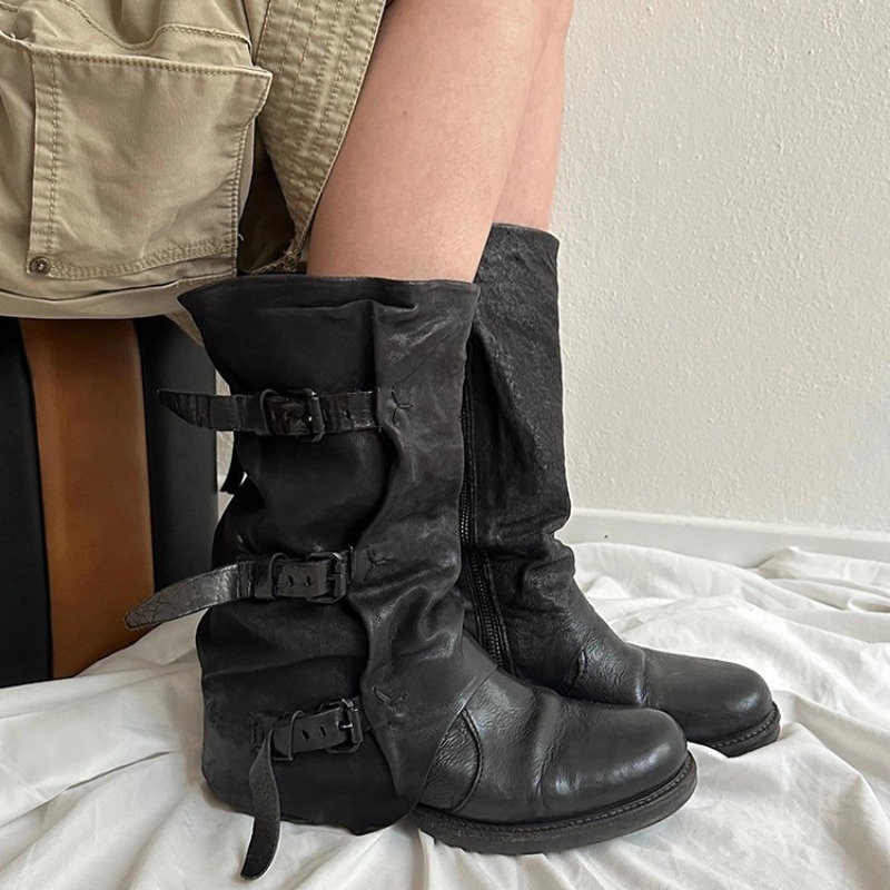 Black Belt Buckle Pleated Mid- - Vintage Zipper ulasan dan harga