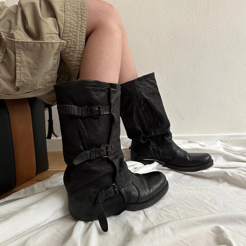 Black Belt Buckle Pleated Mid- - Vintage Zipper ulasan dan harga