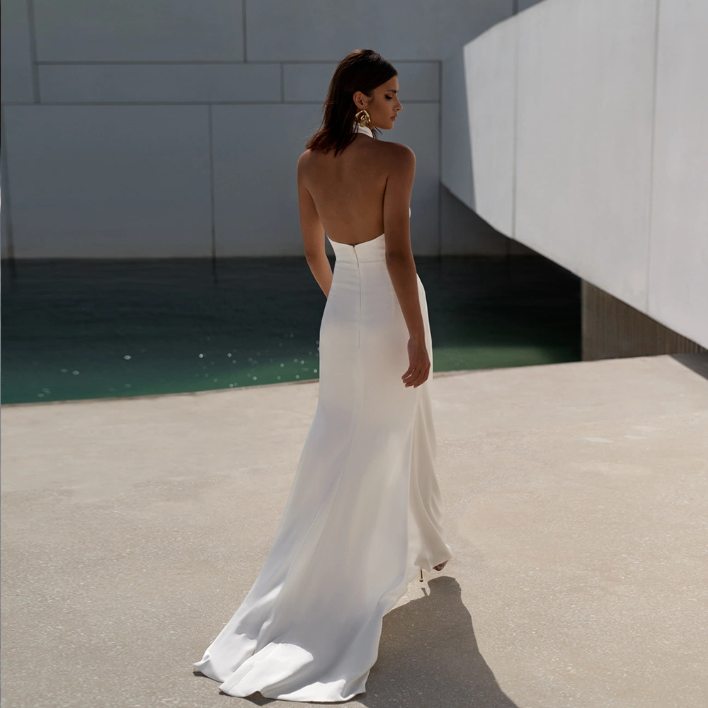 Simple Halter Wedding Dresses  - Vintage Zipper ulasan dan harga