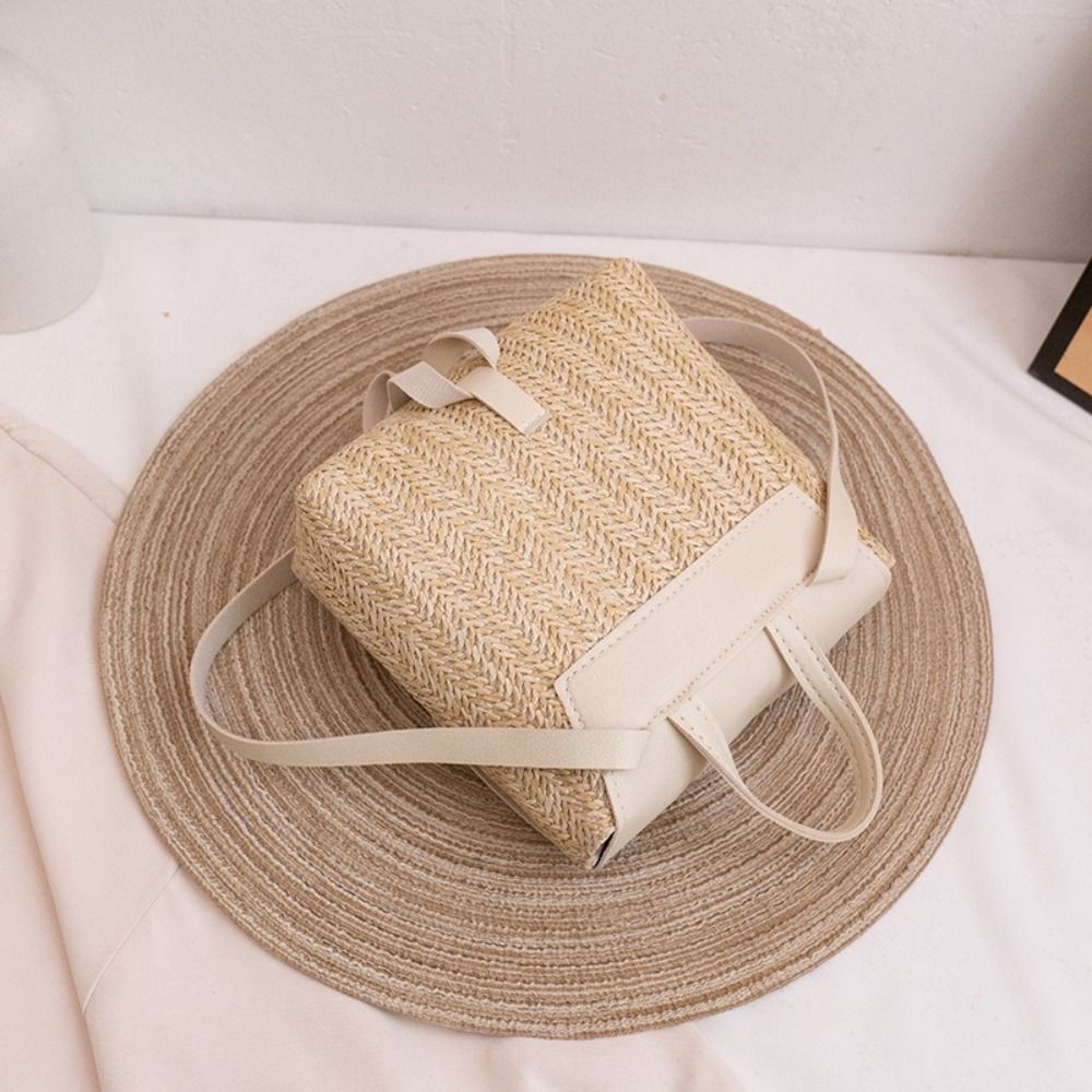 Fashion PU Leather Straw Backp - Vintage Fashion Look ulasan dan harga