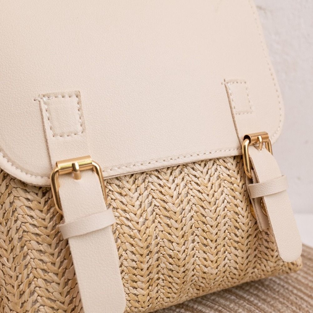 Fashion PU Leather Straw Backp - Vintage Fashion Look ulasan dan harga